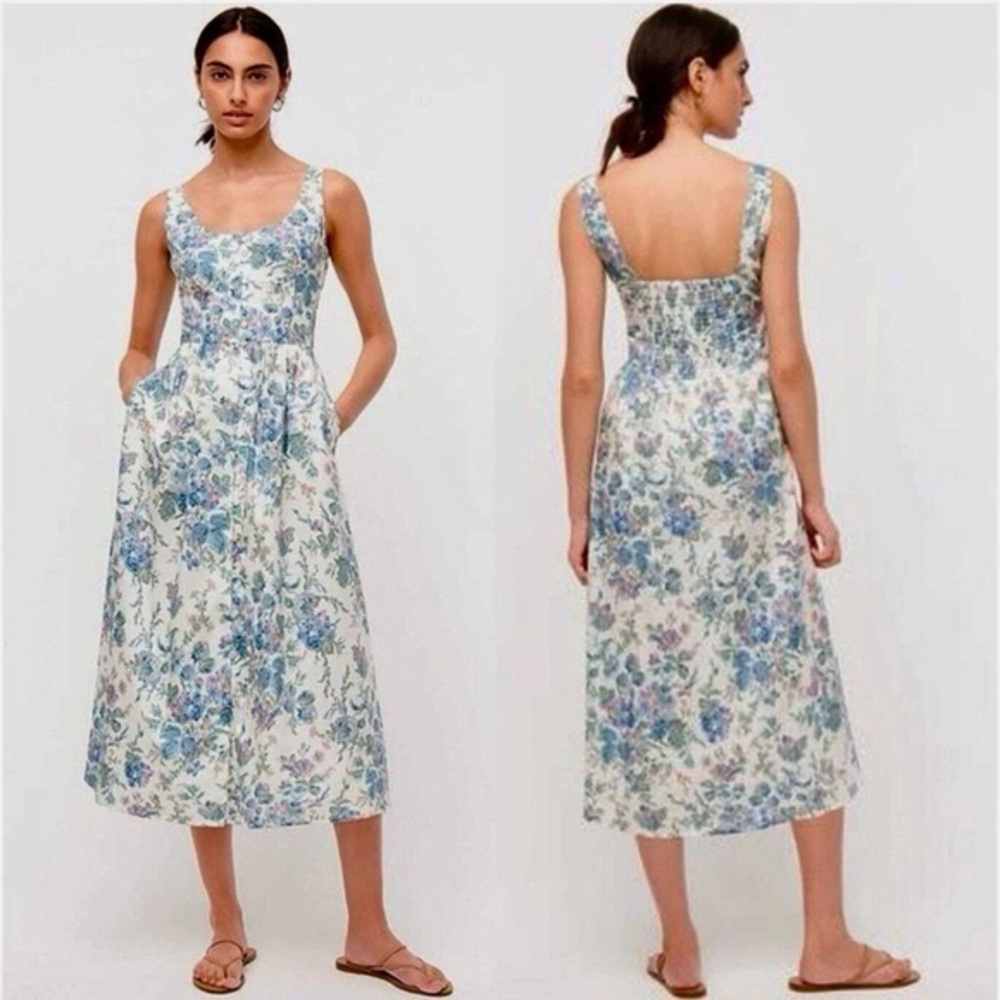 J. Crew Floral Blue and Green Midi Dress